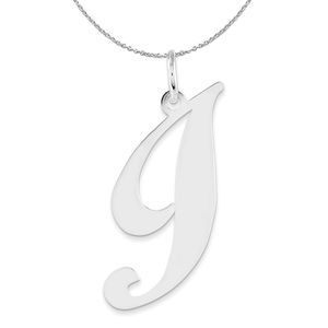 Silver, Ella Collection, LG Fancy Script Initial I Necklace - 18 In